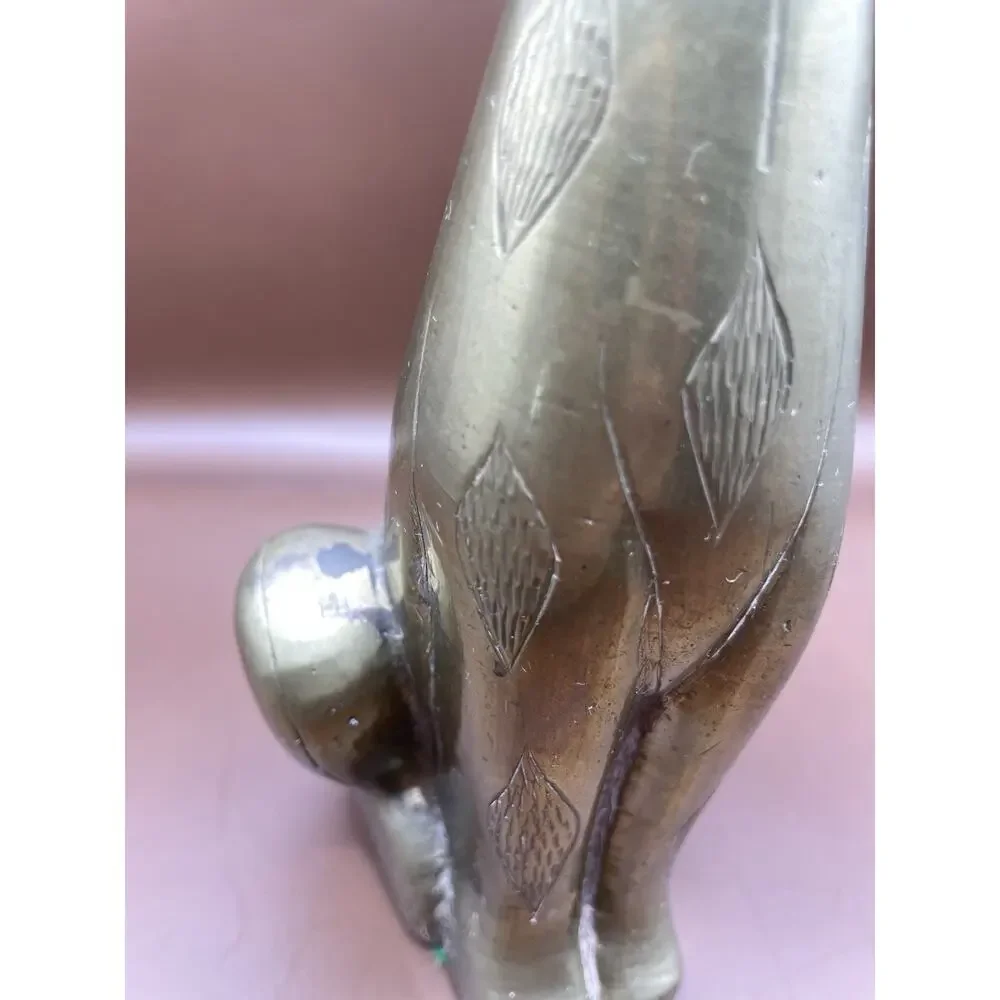 Vintage Solid Brass Long Neck Sitting Cat Figurine 9.5